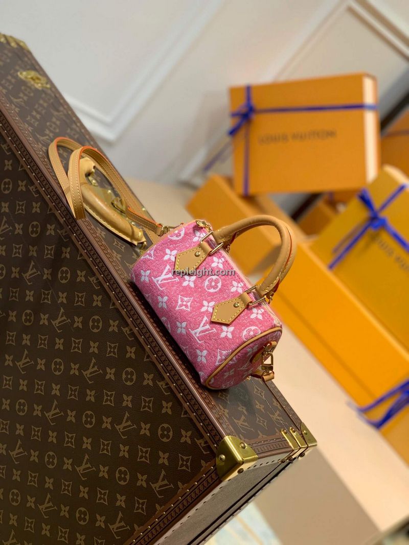 LOUIS VUITTON-M81213 루이비통 핑크 자카드 데님 나노 스피디