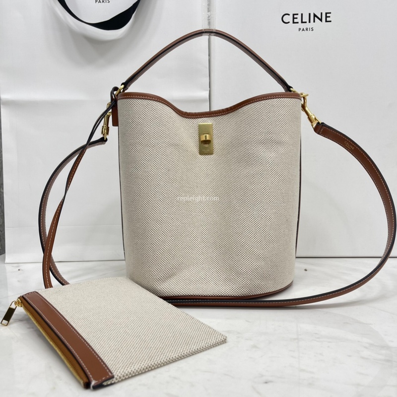 CELINE-195572 셀린느 화이트&탄 텍스타일 버킷16 숄더백