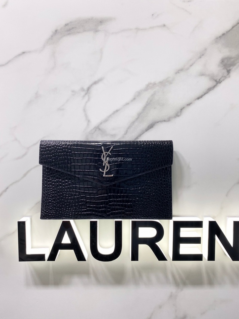 SAINT LAURENT-565739 생 로랑 블랙 크로커다일 송아지 가죽 업타운 파우치