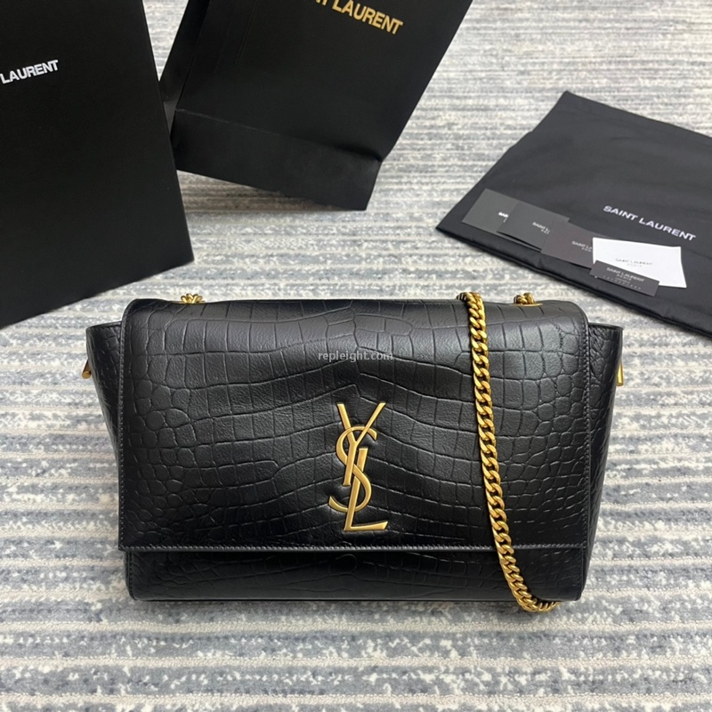 SAINT LAURENT-553804 생 로랑 블랙 크로커다일 엠보싱 KATE 미디엄 리버서블 백