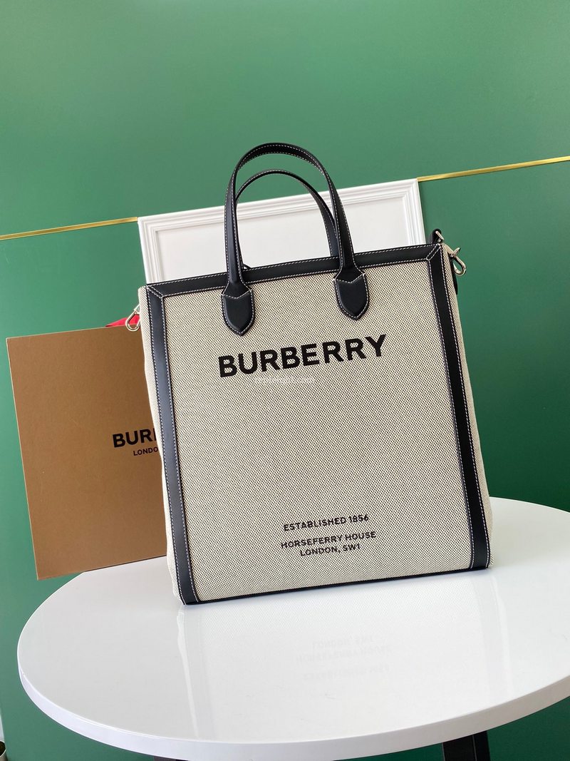 BURBERRY-80379361 버버리 블랙/그레이 호스페리 프린트 캔버스 레더 토트