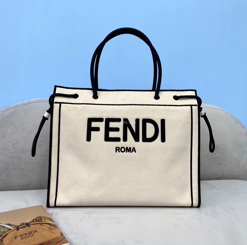 FENDI-8BH379 펜디 내추럴 캔버스 로마 라지 쇼퍼백