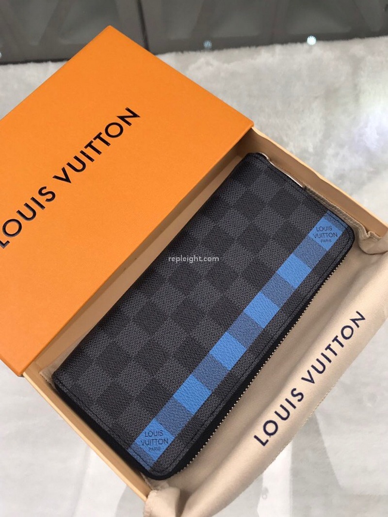 LOUIS VUITTON-N60078 루이비통 다미에 그라파이트 블루 스트라이프 지피 월릿 버티컬