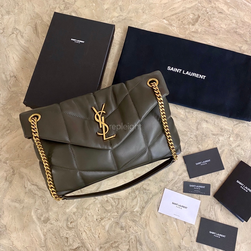 SAINT LAURENT- 577475 퀼트 처리된 램스킨 퍼퍼 미디엄 체인 백