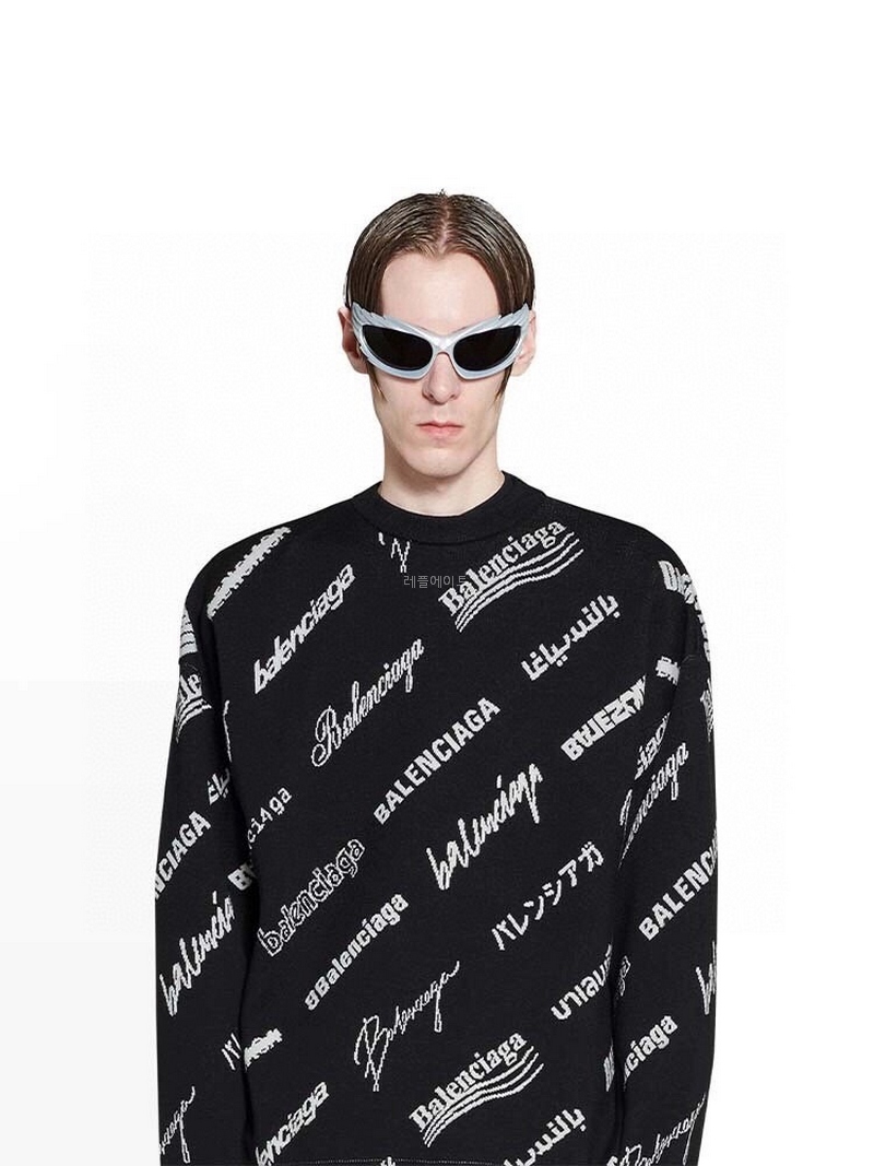 발렌시아가-BALENCIAGA 724858T16651070 MEN'S LOGOMANIA ALL OVER SWEATER IN BLACK