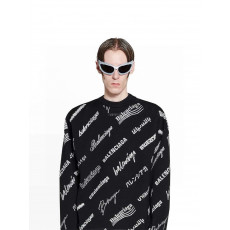 발렌시아가-BALENCIAGA 724858T16651070 MEN'S LOGOMANIA ALL OVER SWEATER IN BLACK