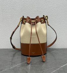 셀린느-113082EZR.02NT SMALL DRAWSTRING CABAS MARIN IN TEXTILE AND CALFSKIN NATURAL / TAN