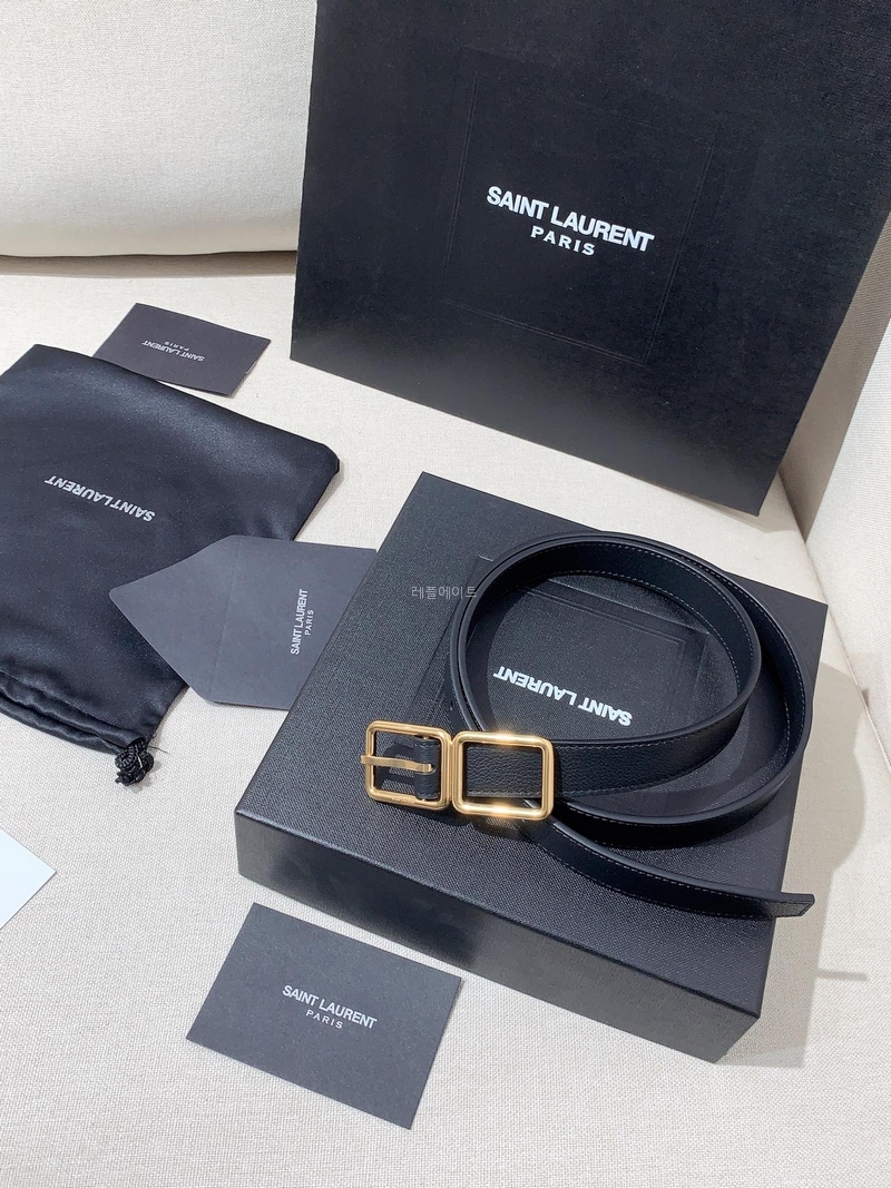 YSL - 입생로랑 732557AAALR1000 스무스 가죽  더블 버클 슬림 벨트 2.0CM